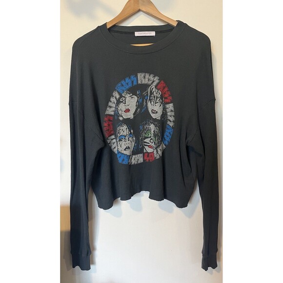 Daydreamer Gray Kiss Dynasty Long Sleeve Cropped Thermal Tee Size XS - Picture 3 of 12